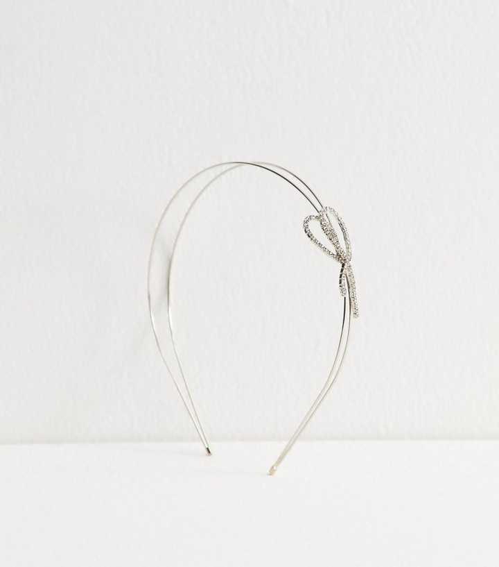 Silver Tone Diamantè Bow Headband