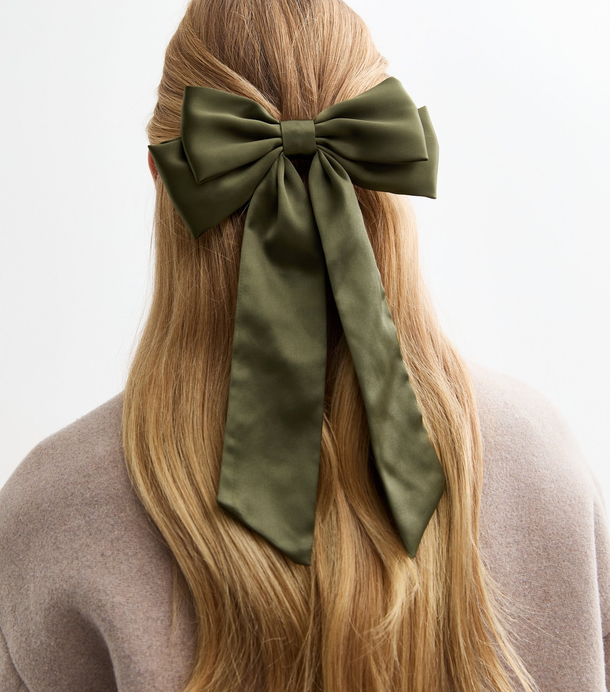 Khaki Satin Bow Hair Slide New Look