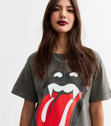 Grey Halloween Rolling Stones Logo Print Jersey T-Shirt