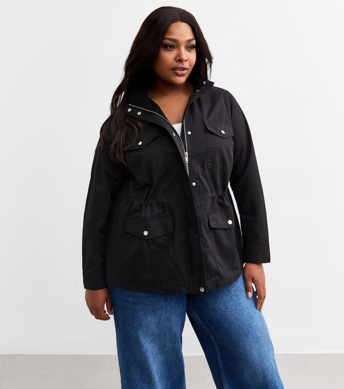Women's Plus Size Black Four Pocket Shacket Curves New Look