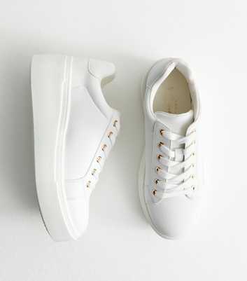 White Faux Leather Wedge Trainers
