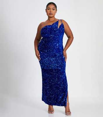 QUIZ Curve Blue One Strap Sequinned Maxi Dress