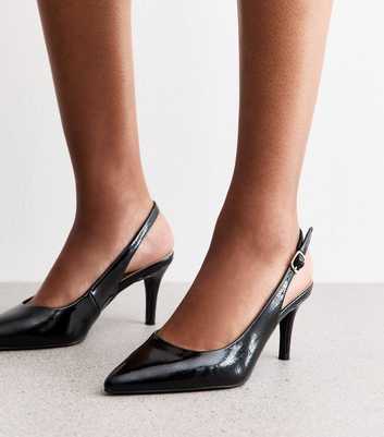 Black Faux Patent Slingback Pumps