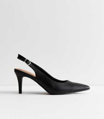 Black Snake Effect Leather Look Slingback Court Shoes