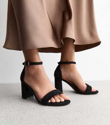 Wide Fit Black Faux Suede Block Heel Sandals