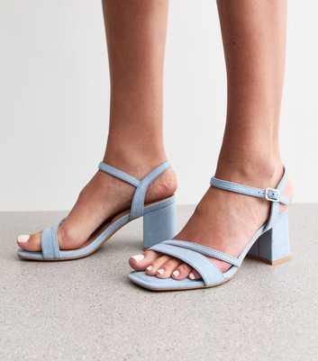 Wide Fit Light Blue Faux Suede Asymmetric Strap Sandals