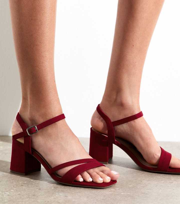 Wide Fit Light Burgundy Faux Suede Asymmetric Strap Sandals