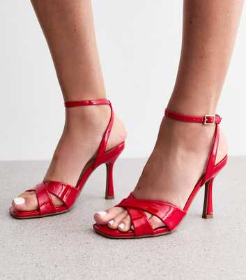 Red Faux Patent Heeled Sandals