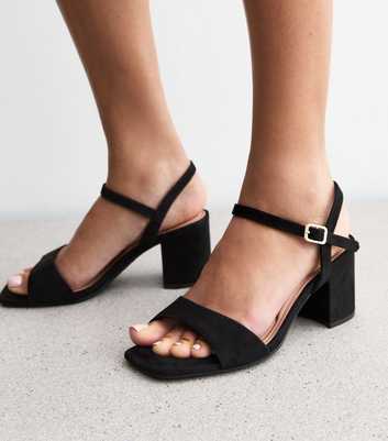 Extra Wide Fit Black Faux Suede Block Heel Sandals