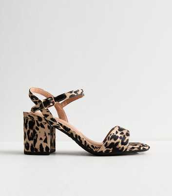 Extra Wide Fit Stone Leopard Print Block Heel Sandals