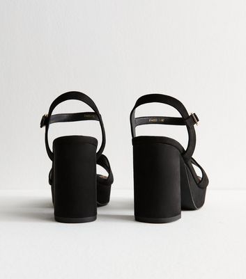 Extra Wide Fit Black Faux Suede Heeled Platform Sandals New Look