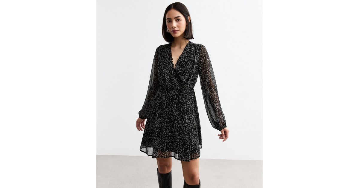 Black chiffon wrap dress