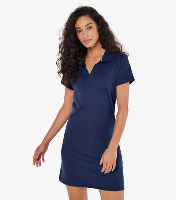 Apricot Navy Polo Knit Mini Dress