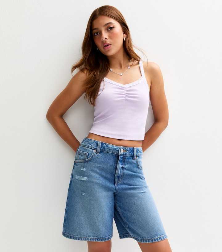 Girls Lilac Lace Trim Cropped Cami Top