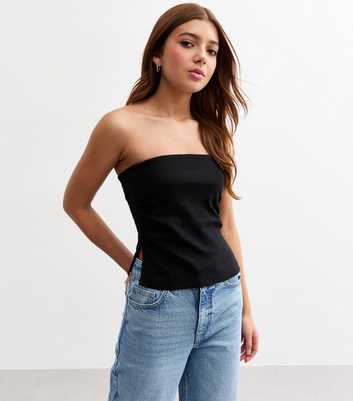 Girls Black Ruched Side Bandeau Top