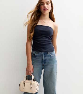 Girls Navy Ruched Side Bandeau Top