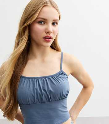 Girls Blue Ruched Cropped Camisole 