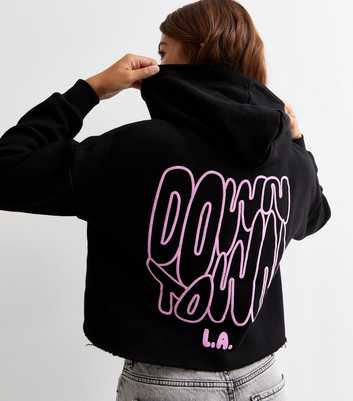 Girls Black Downtown Slogan Jersey Hoodie