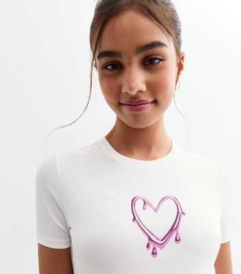 Girls White Heart Drip Print Baby Tee T-Shirt