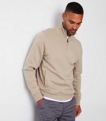 Threadbare Stone Slim Quarter Zip Sweatshirt