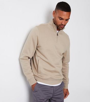 Threadbare Stone Slim Quarter Zip Sweatshirt New Look