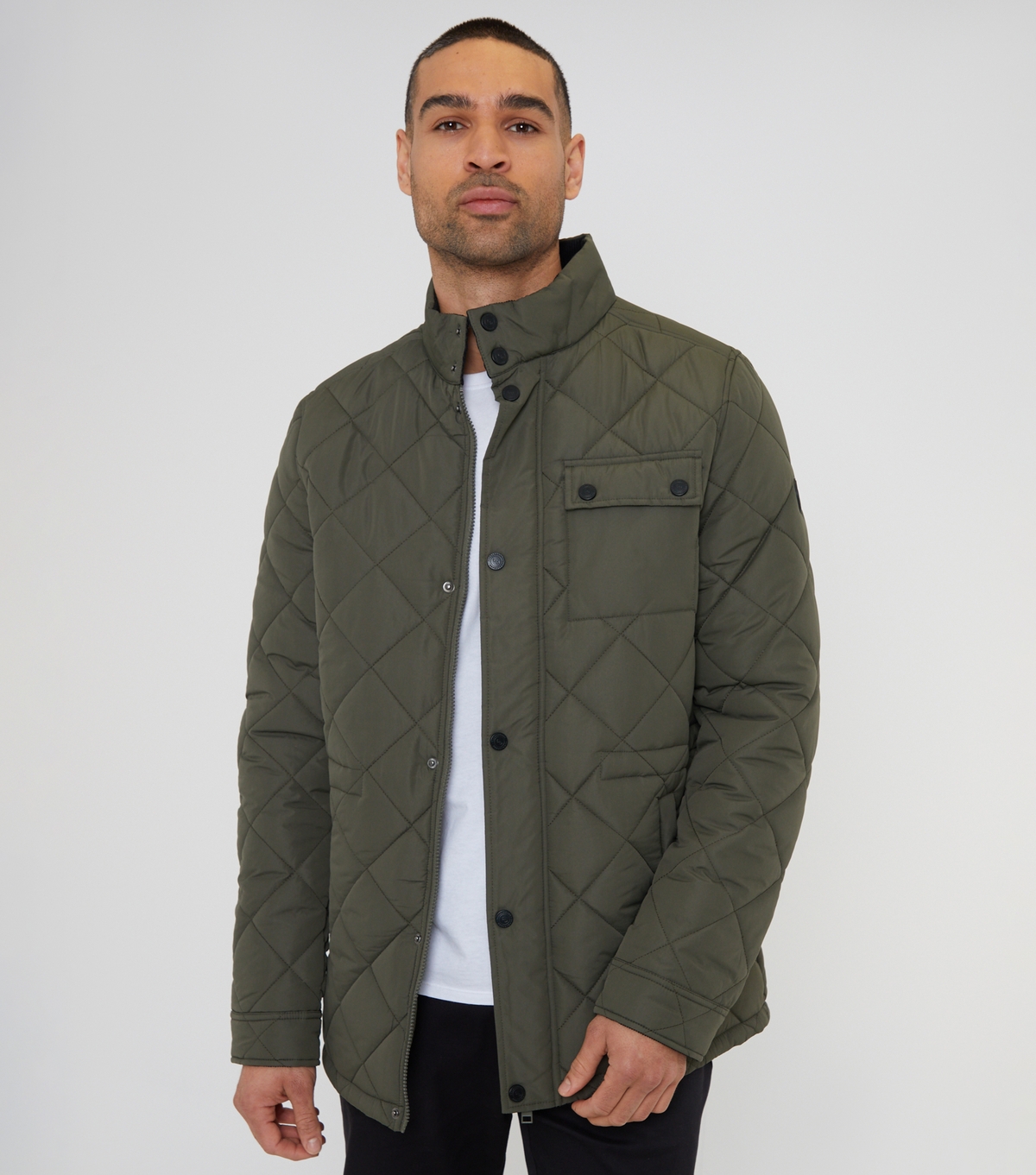 Men's Khaki Regular Quilted Showerproof Jacket Threadbare New Look