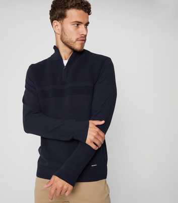 Threadbare Navy Slim Rib Knit Quarter Zip Jumper 