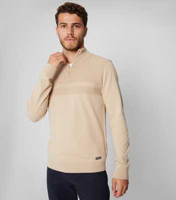 Threadbare Stone Rib Knit Quarter Zip Jumper