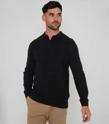 Threadbare Black Regular Quarter Zip Knit Polo Jumper