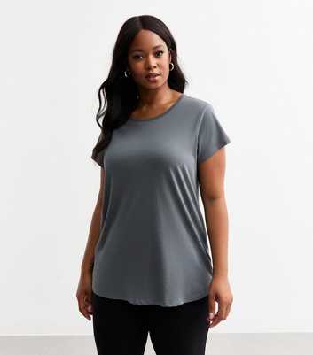 Curves Grey Jersey Crew Neck T-Shirt