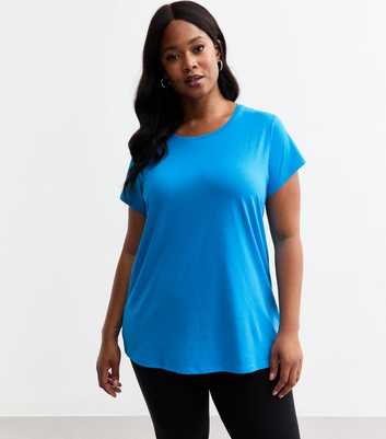 Curves Blue Jersey Crew Neck T-Shirt