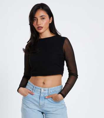 QUIZ Black Mesh Long Sleeved Top