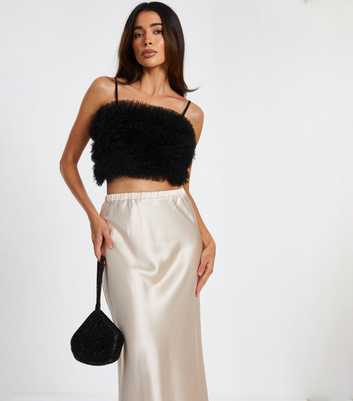 QUIZ Black Ruffled Tulle Cropped Top