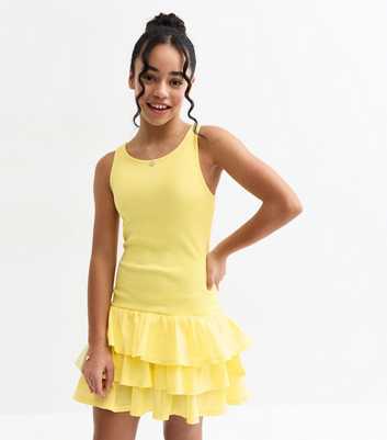 Girls Yellow Three Tier Rara Skort Dress