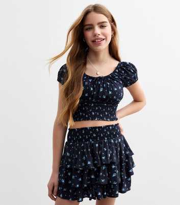 Girls Blue Ditsy Print Rara Skort