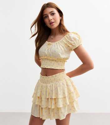 Girls Light Yellow Ditsy Print Rara Skort