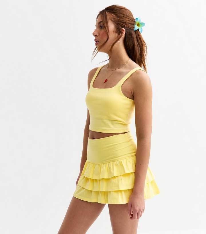 Girls Light Yellow Jersey Tiered Rara Skort