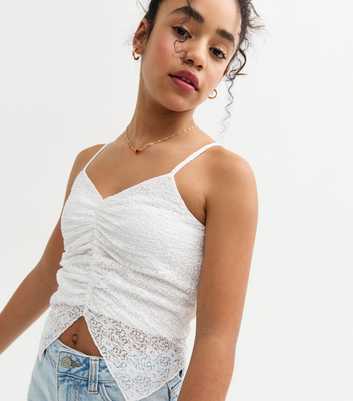 Girls White Lace Butterfly Hem Cami Top