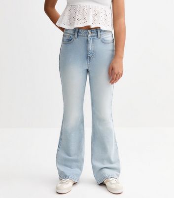 Girls Light Blue Bleach Flared Leg Jeans