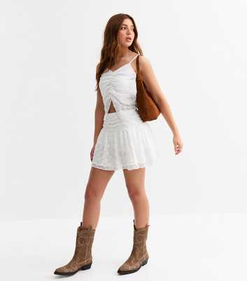 Girls White Lace Ruched Waist Skort