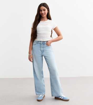 Girls Light Blue Wide Leg Jeans