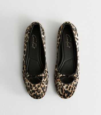 Brown Satin Leopard Print Cutout Ballet Pumps