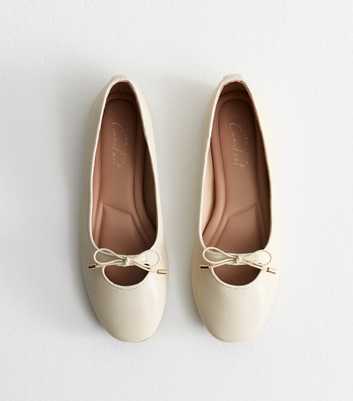 Off White Cutout Faux Leather Ballet Pumps