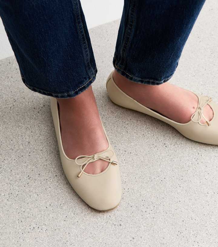 Off White Cutout Faux Leather Ballet Pumps New Look