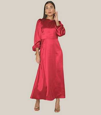 WKNDGIRL Red Satin Bow Midaxi Dress