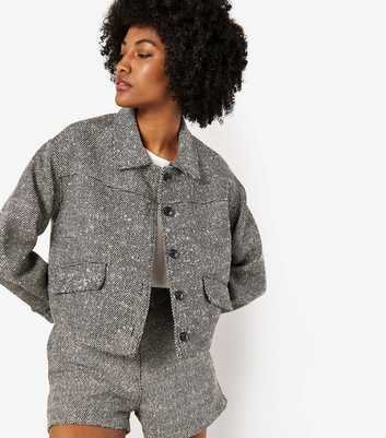 Apricot Black Textured Woven Cropped Shacket