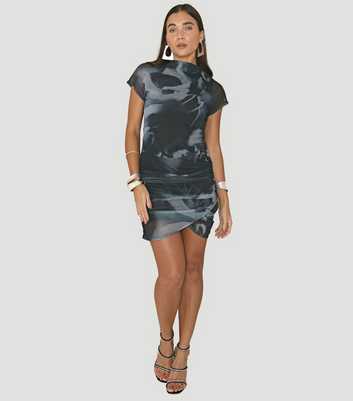 WKNDGIRL Grey Abstract Mesh Wrap Mini Dress