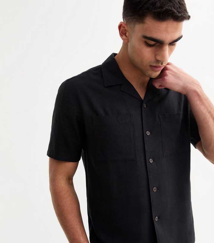 Black Relaxed Linen Blend Shirt
