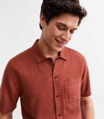 Rust Regular Linen Blend Short Sleeve Shirt