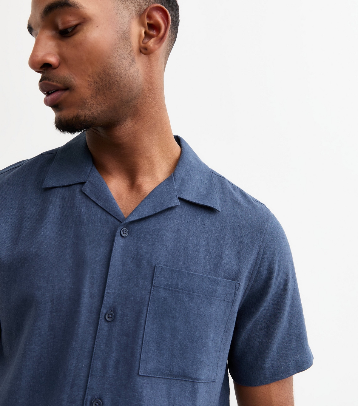 Men's Blue Regular Linen Blend Shirt New Look